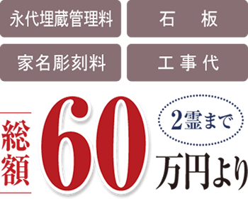 永代埋蔵管理料・石板・家名彫刻料・工事代「総額60万円より」2霊まで
